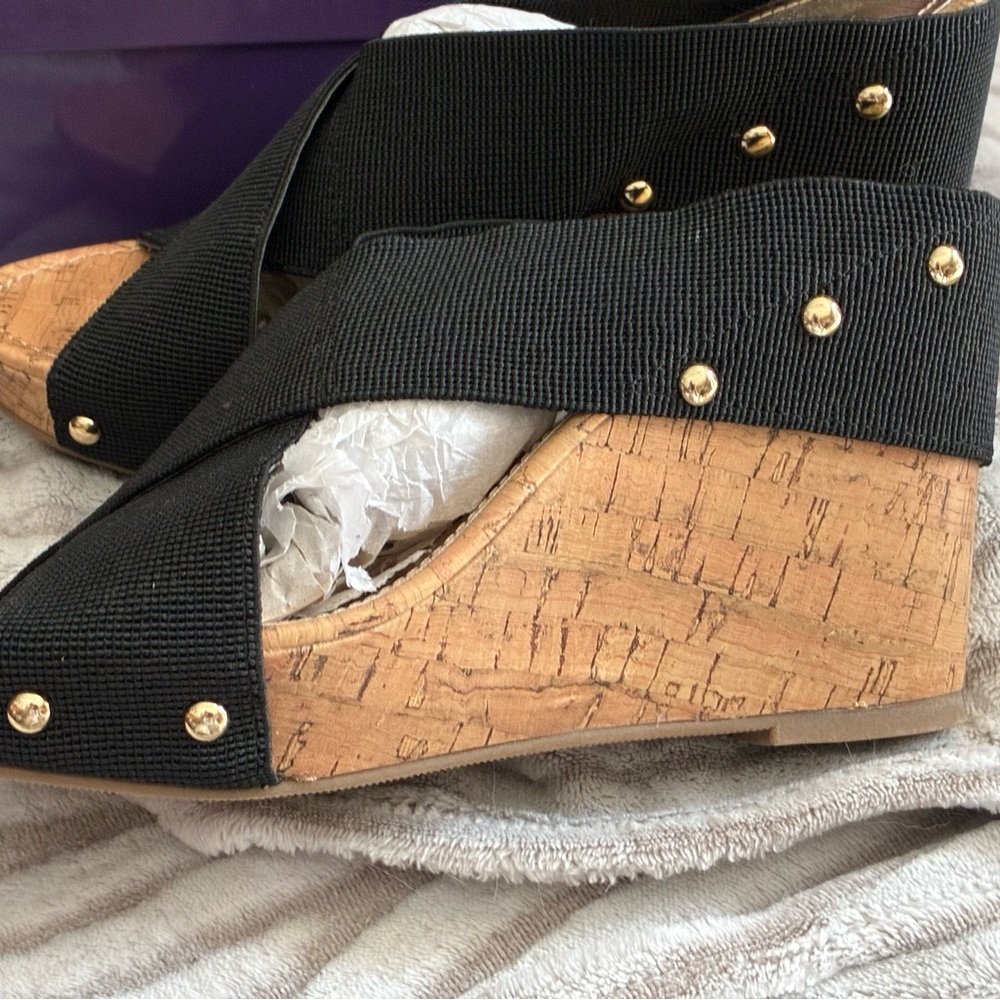 Steve Madden Cork Black Strap Nautic Sandals NWT - Picture 2 of 8
